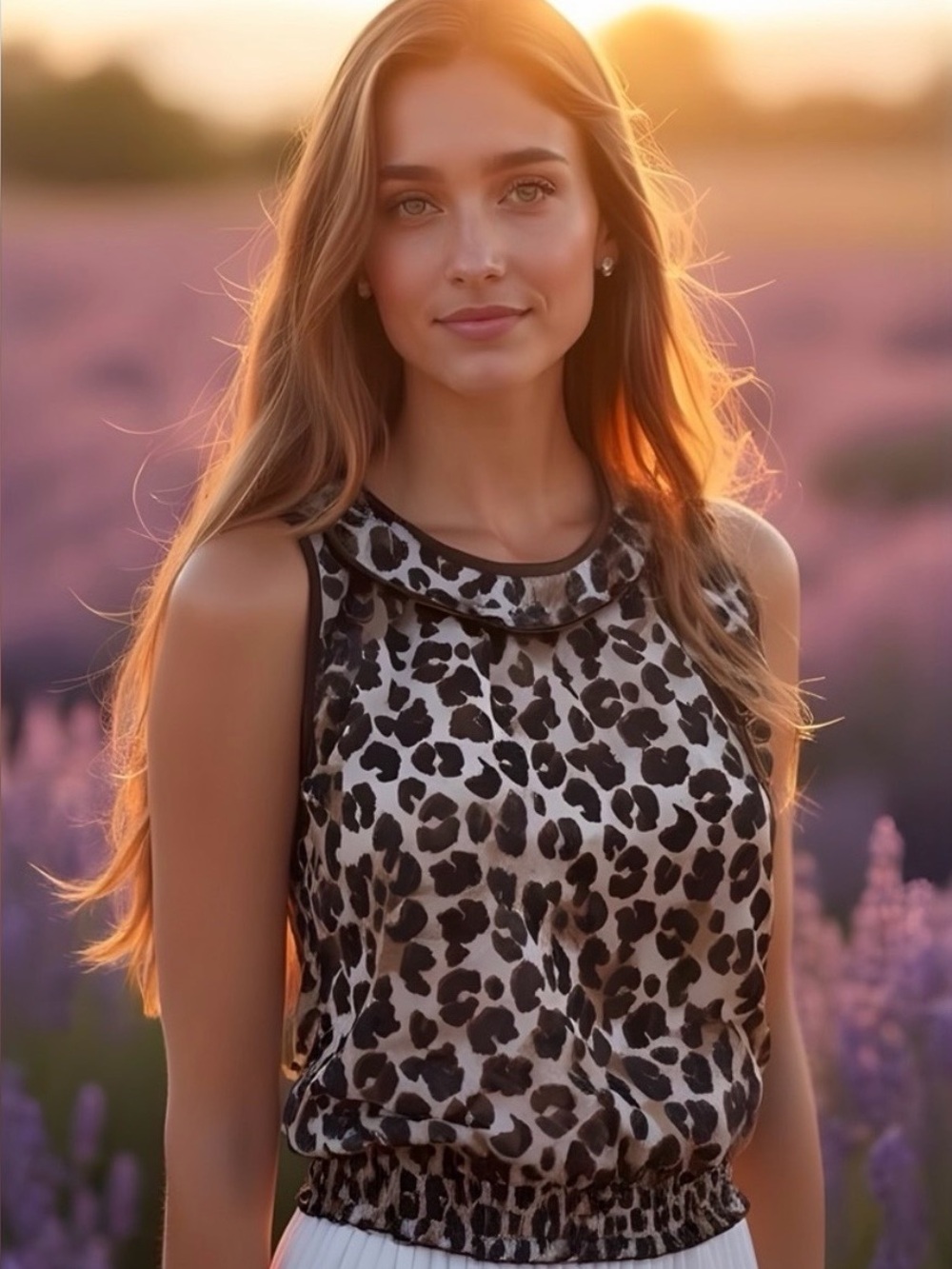 Bwear Leopard Print Sheer Ruffle Blouse Small Sleeveless Y2K